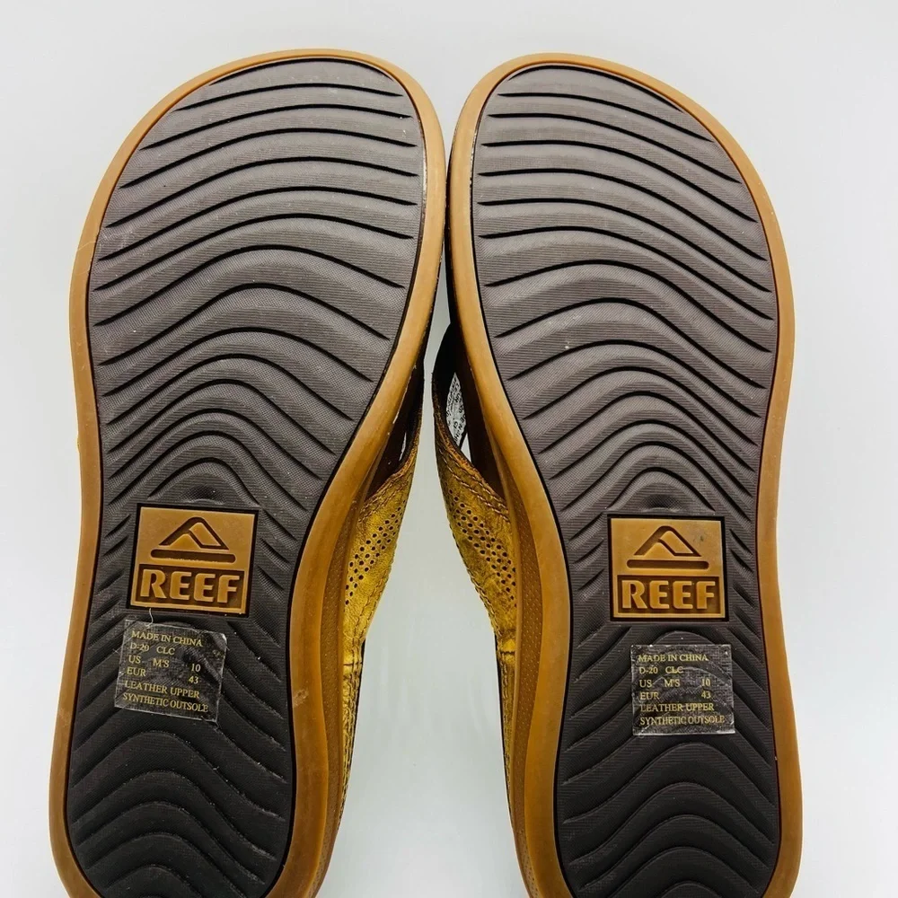 Reef Men’s Tan and Brown Leather Flip-Flops Size 10